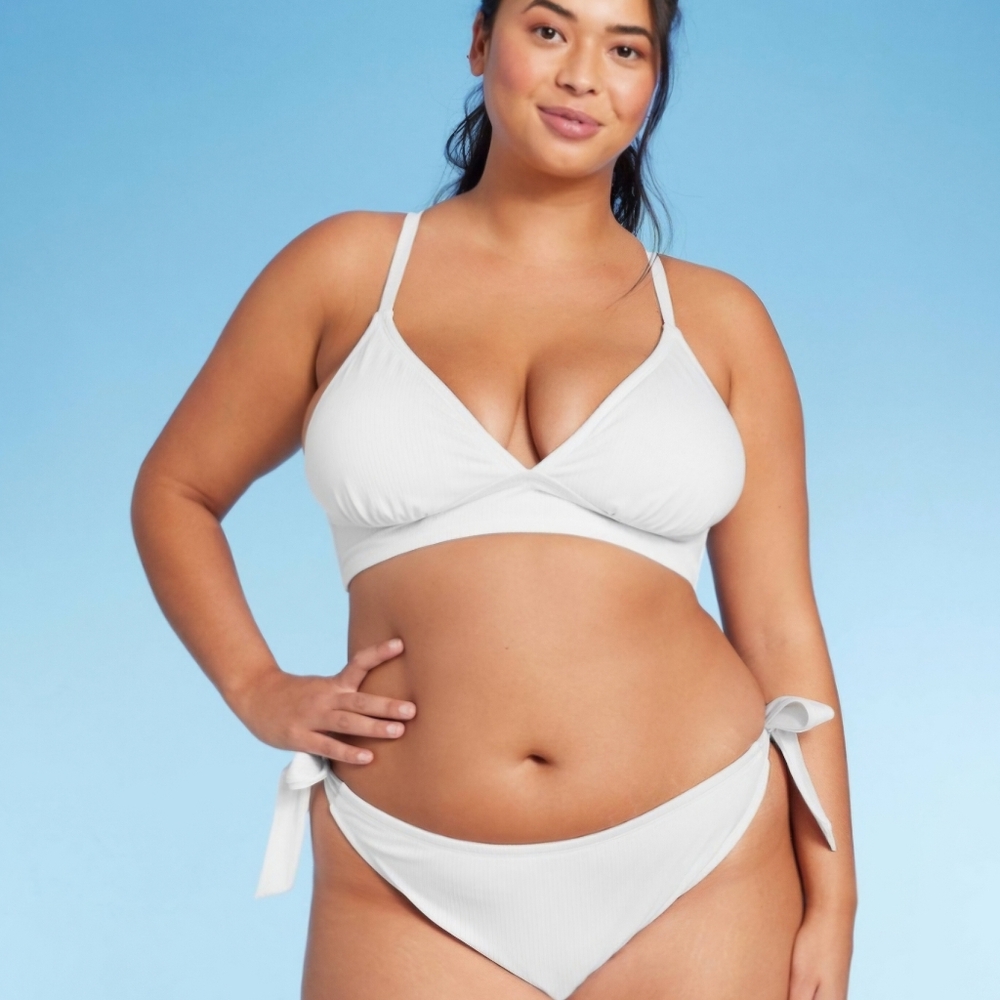 NWT Ribbed Triangle Tie Back Bikini Top Wild Fable White